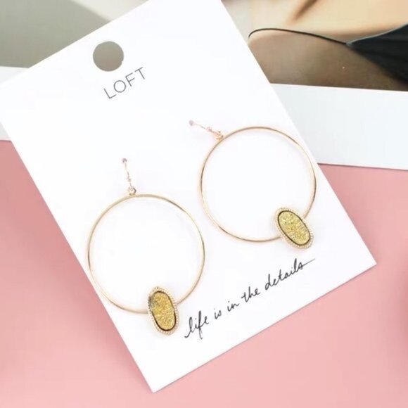 4/$25 LOFT Druzy Hoop Drop Earrings - Picture 1 of 3